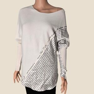 ZANNZA Couture NWT French Script Asymmetrical Batwing Sweater Cream Oversized